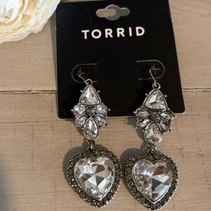 Torrid Silver Crystal Heart Drop Earrings